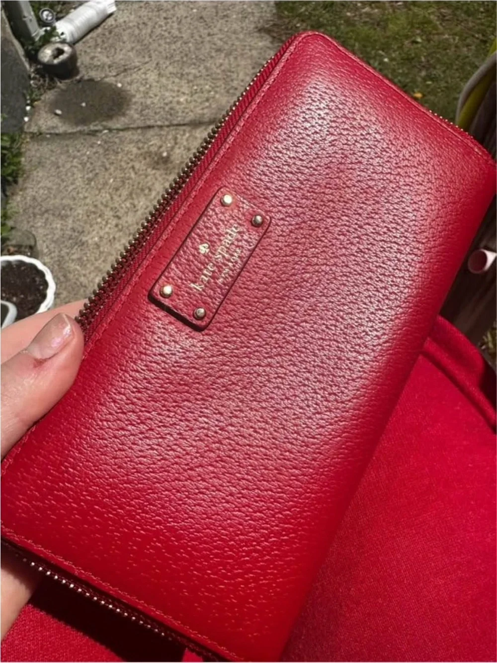 Lk New Kate Spade Wallet Red gold Wallet large zip red gold wallet gold hardware